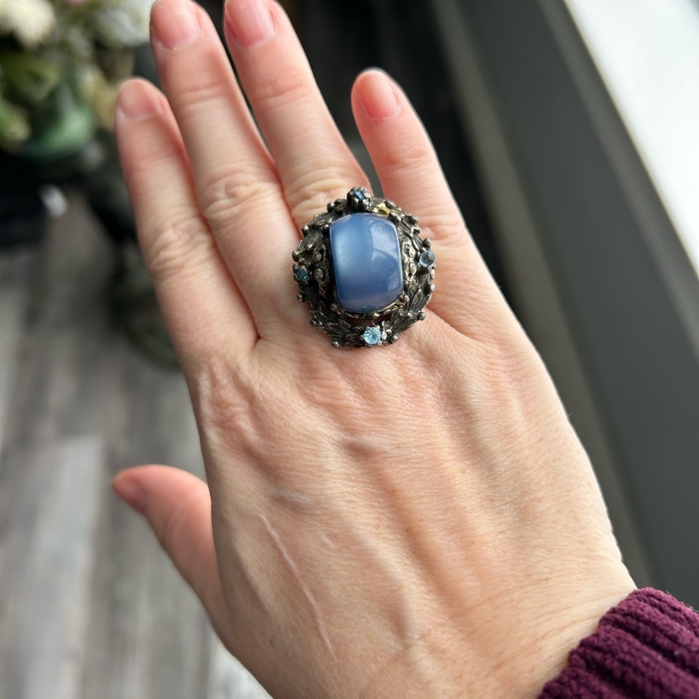 SELRO MOONGLOW Edwardian Elegant Blue Stone Ring size 6 1/2